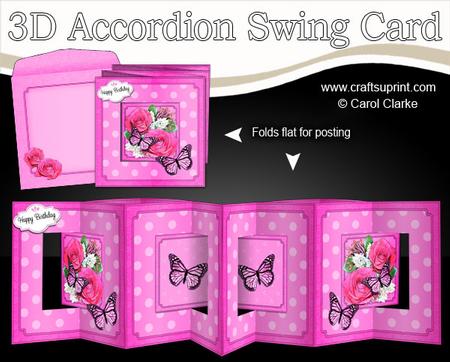 3D Rose Bouquet & Butterflies Accordian Swing Card
