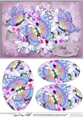 A5 with Love Flowers & Butterfly Oval Pyramage Topper