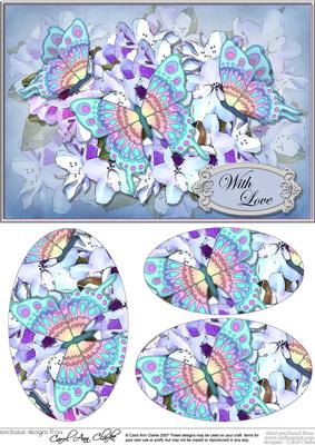 A5 with Love Flowers & Butterfly Oval Pyramage Topper