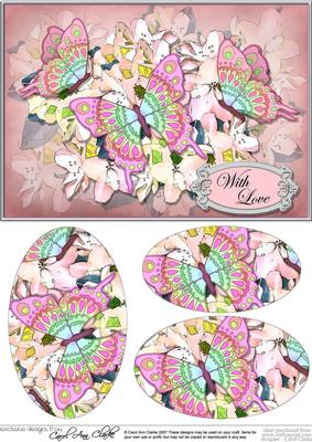A5 with Love Flowers & Butterfly Oval Pyramage Topper