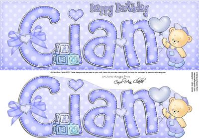 Large Dl Birthday Cian Teddy 3D Decoupage