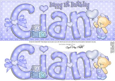 Large Dl 1st Birthday Cian Teddy 3D Decoupage