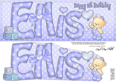 Large Dl 1st Birthday Ellis Teddy 3D Decoupage