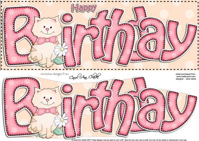 Large Dl Birthday Cat Card & 3D Decoupage