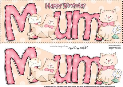 Large Dl Birthday Mum Cat Card & 3D Decoupage