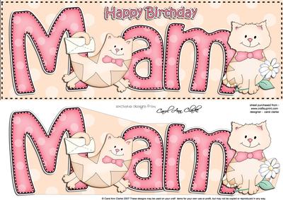Large Dl Birthday Mam Cat Card & 3D Decoupage