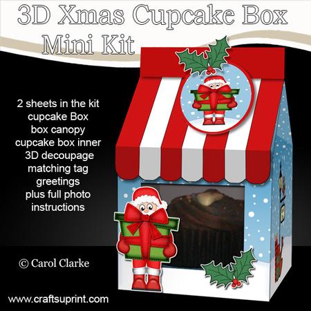 3D Xmas Santa Milk Carton Cupcake or Treat Box Mini Kit