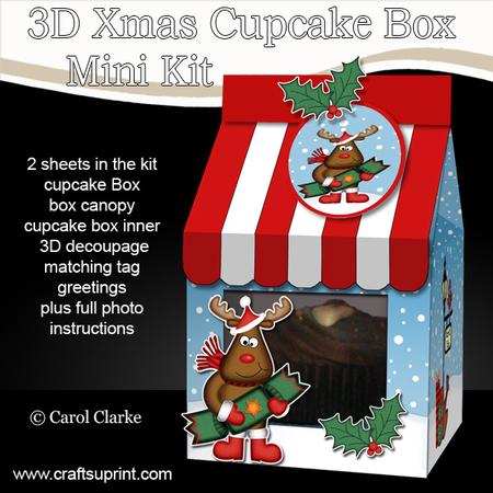 3D Xmas Rudolph Milk Carton Cupcake or Treat Box Mini Kit
