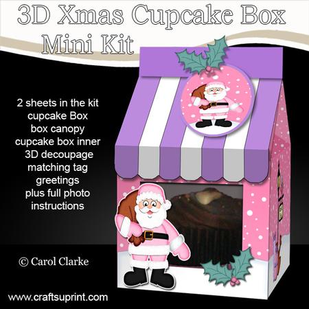3D Xmas Santa Milk Carton Cupcake or Treat Box Mini Kit