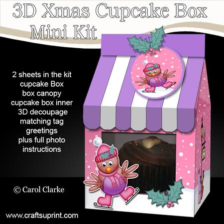 3D Xmas Robin Milk Carton Cupcake or Treat Box Mini Kit