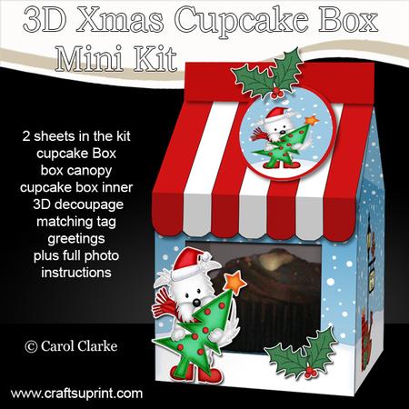 3D Xmas Westie Dog Milk Carton Cupcake or Treat Box Mini Kit