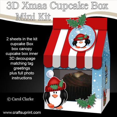 3D Xmas Penguin Milk Carton Cupcake or Treat Box Mini Kit