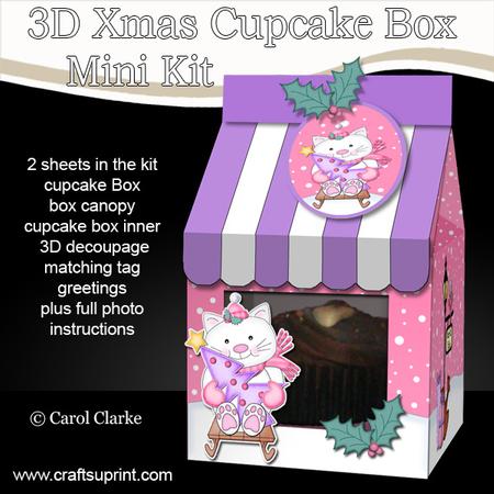 3D Xmas Cute Cat Milk Carton Cupcake or Treat Box Mini Kit