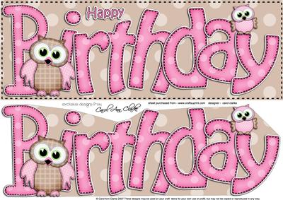 Large Dl Birthday Owls Quick Card N 3D Decoupage