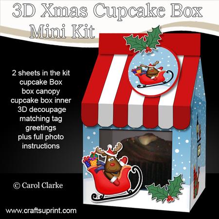 3D Xmas Rudolph Milk Carton Cupcake or Treat Box Mini Kit