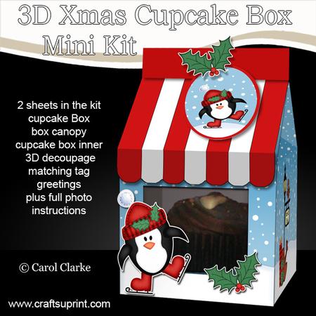 3D Xmas Penguin Milk Carton Cupcake or Treat Box Mini Kit