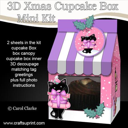 3D Xmas Cute Cat Milk Carton Cupcake or Treat Box Mini Kit