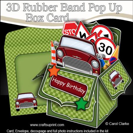 3D Mini Car Rubber Band Pop Up Box Card