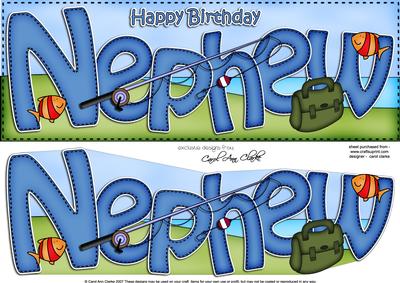 Large Dl Birthday Nephew Fishing Card & 3D Decoupage