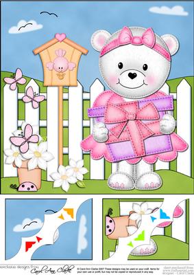 8 x 8 Teddy Tess's Present Scalloped Corner Topper
