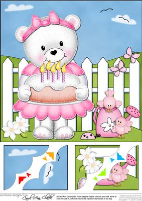 8 x 8 Teddy Tess's Birthday Cake Scalloped Corner Topper