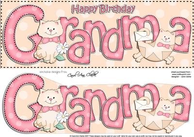 Large Dl Birthday Grandma Cat Card & 3D Decoupage