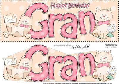 Large Dl Birthday Gran Cat Card & 3D Decoupage