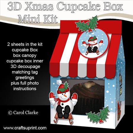 3D Xmas Snowman Milk Carton Cupcake or Treat Box Mini Kit