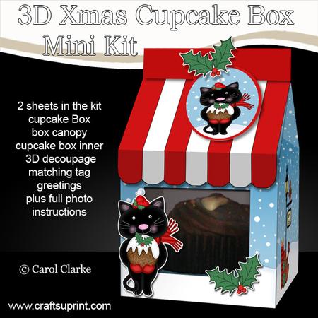 3D Xmas Little Cat Milk Carton Cupcake or Treat Box