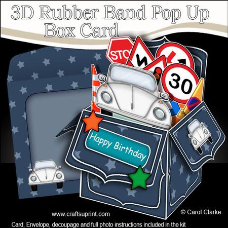 3D Vw Beetle Car Rubber Band Pop Up Box Card