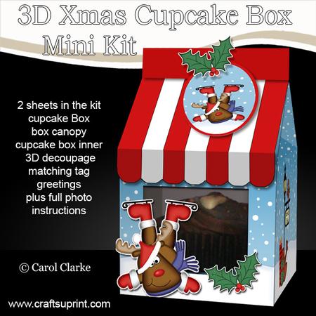 3D Xmas Rudolph Milk Carton Cupcake or Treat Box Mini Kit