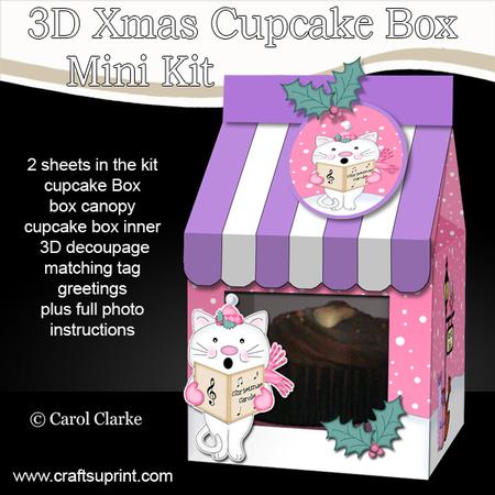 3D Xmas Little Cat Milk Carton Cupcake or Treat Box