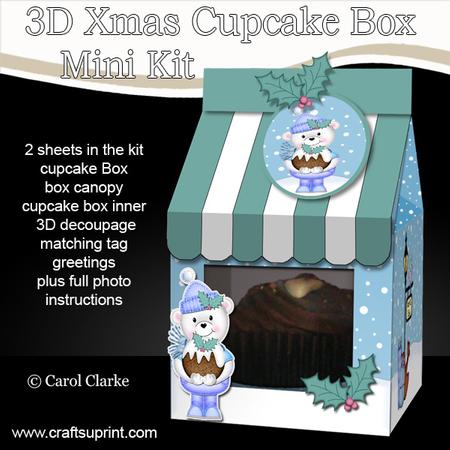 3D Xmas Little Teddy Ed Milk Carton Cupcake or Treat Box