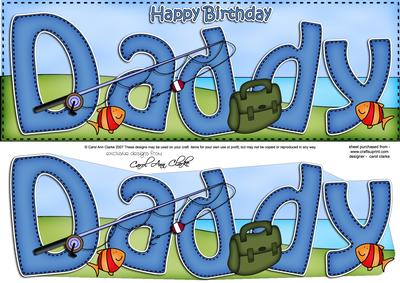 Large Dl Birthday Daddy Fishing Card & 3D Decoupage