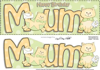Large Dl Birthday Mum Cat Card & 3D Decoupage