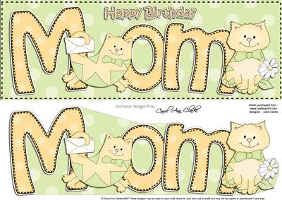 Large Dl Birthday Mom Cat Card & 3D Decoupage
