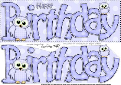 Large Dl Birthday Owls Card & 3D Decoupage