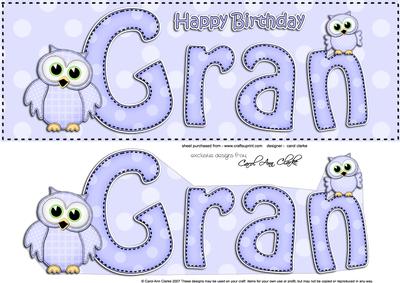 Large Dl Birthday Gran Owls Card & 3D Decoupage