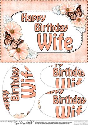 A5 Birthday Wife Butterflies & Flowers Oval Pyramage Topper