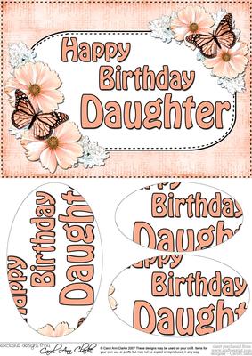 A5 Birthday Daughter Butterflies & Flowers Oval Pyramage