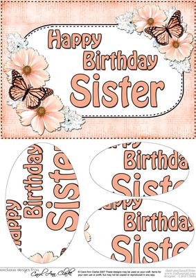 A5 Birthday Sister Butterflies & Flowers Oval Pyramage