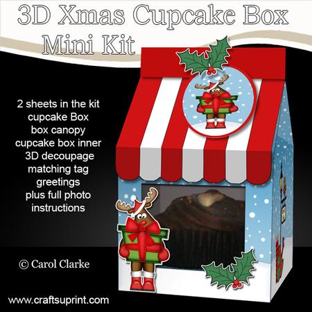 3D Xmas Rudolph Milk Carton Cupcake or Treat Box Mini Kit
