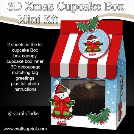 3D Xmas Teddy Tess Milk Carton Cupcake or Treat Box Mini Kit