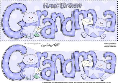 Large Dl Birthday Grandma Cat Card & 3D Decoupage
