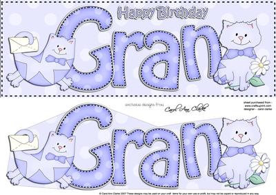 Large Dl Birthday Gran Cat Card & 3D Decoupage