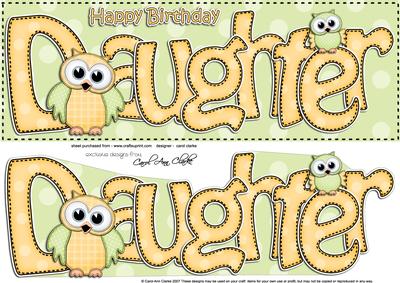 Large Dl Birthday Daughter Owls Card & 3D Decoupage