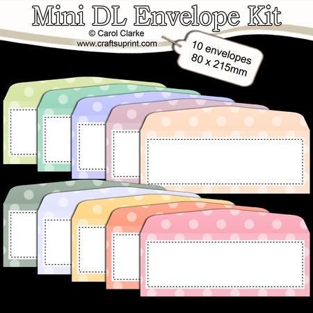 10 Mini Dl (80 x 215mm) Pastel Spotty Dotty Envelope Kit