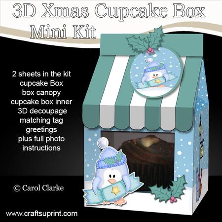 3D Xmas Penguin Milk Carton Cupcake or Treat Box Mini Kit