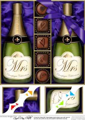 8 x 8 Mrs & Mrs Champers & Chocs Scalloped Corner Topper