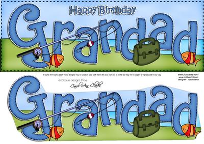 Large Dl Birthday Grandad Fishing Card & 3D Decoupage